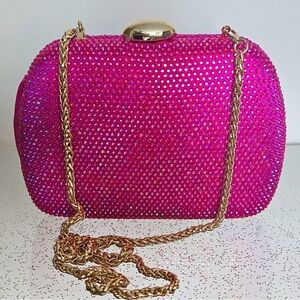 Pink Rhinestone Evening Bag with Gold Chain